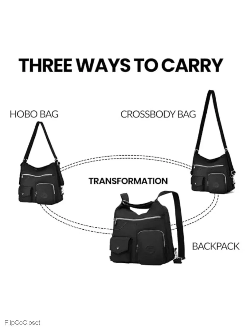 Nylon Hobo Crossbody Shoulder Bag Convertible Backpack RFID Anti-Theft